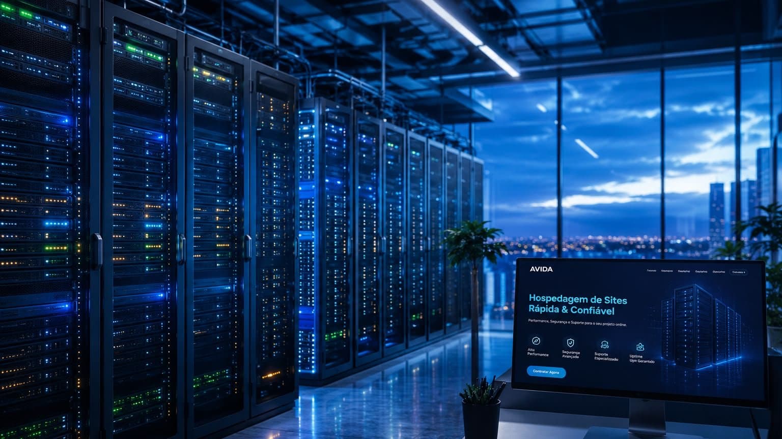 Racks de servidores em um datacenter
