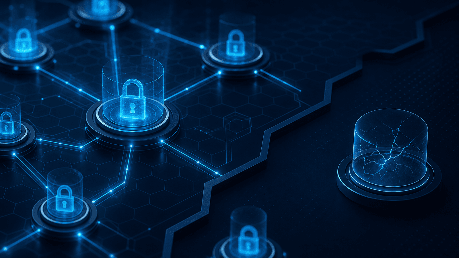 Rede abstrata de acessos digitais com um ponto sendo desconectado.