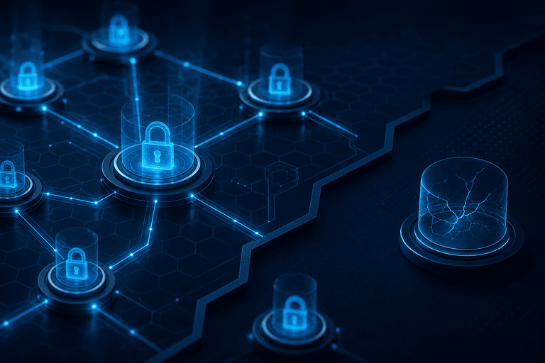Rede abstrata de acessos digitais com um ponto sendo desconectado.