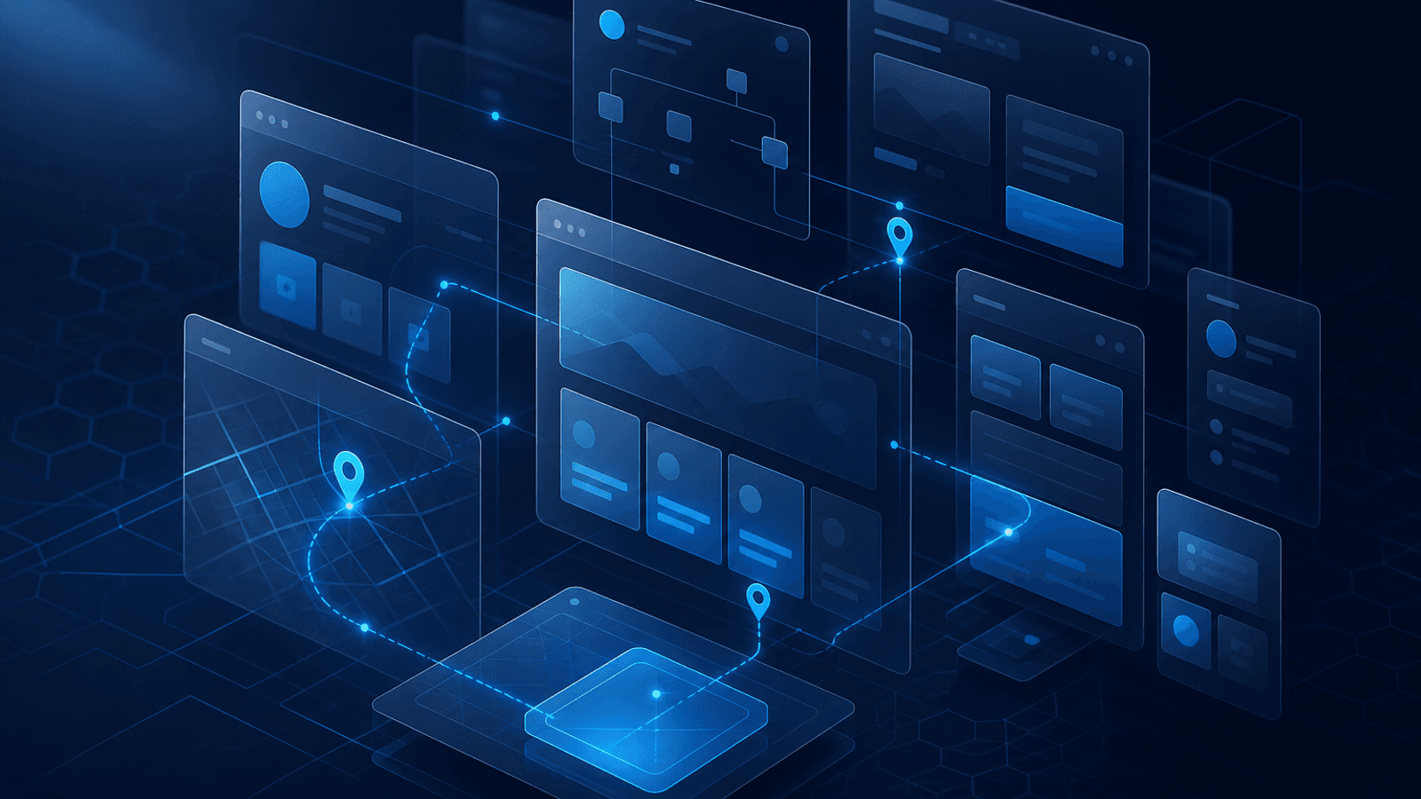 Estrutura abstrata de páginas de site conectadas por caminhos de busca.